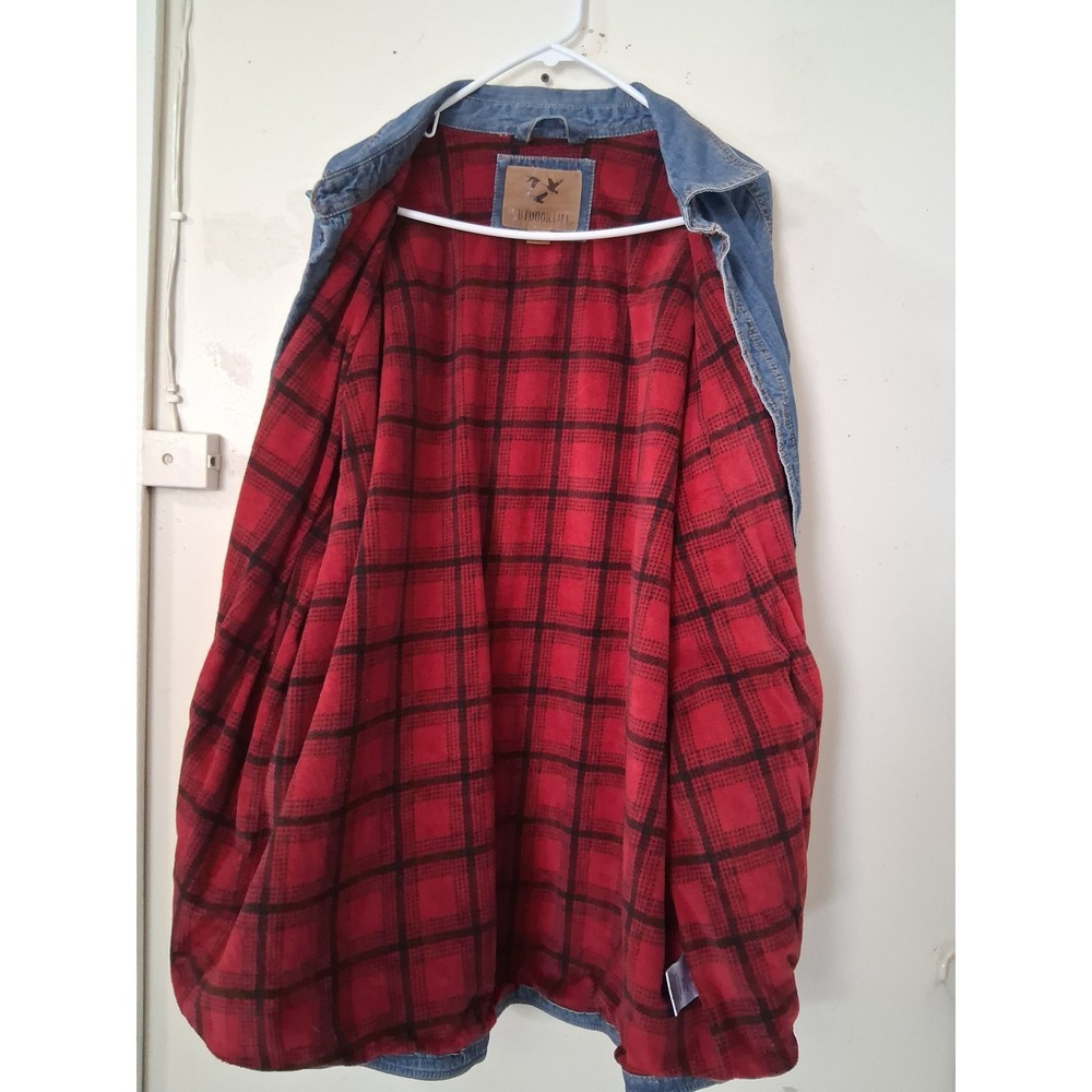 Outdoor Life Mens XXL Blue Denim Flannel Lined Shirt Jacket Plaid Insulated